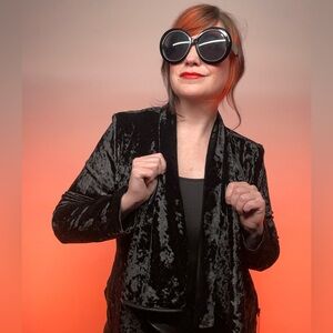 [BLANKNYC] / Black Velvet Modern Asymmetrical Moto Jacket / Medium